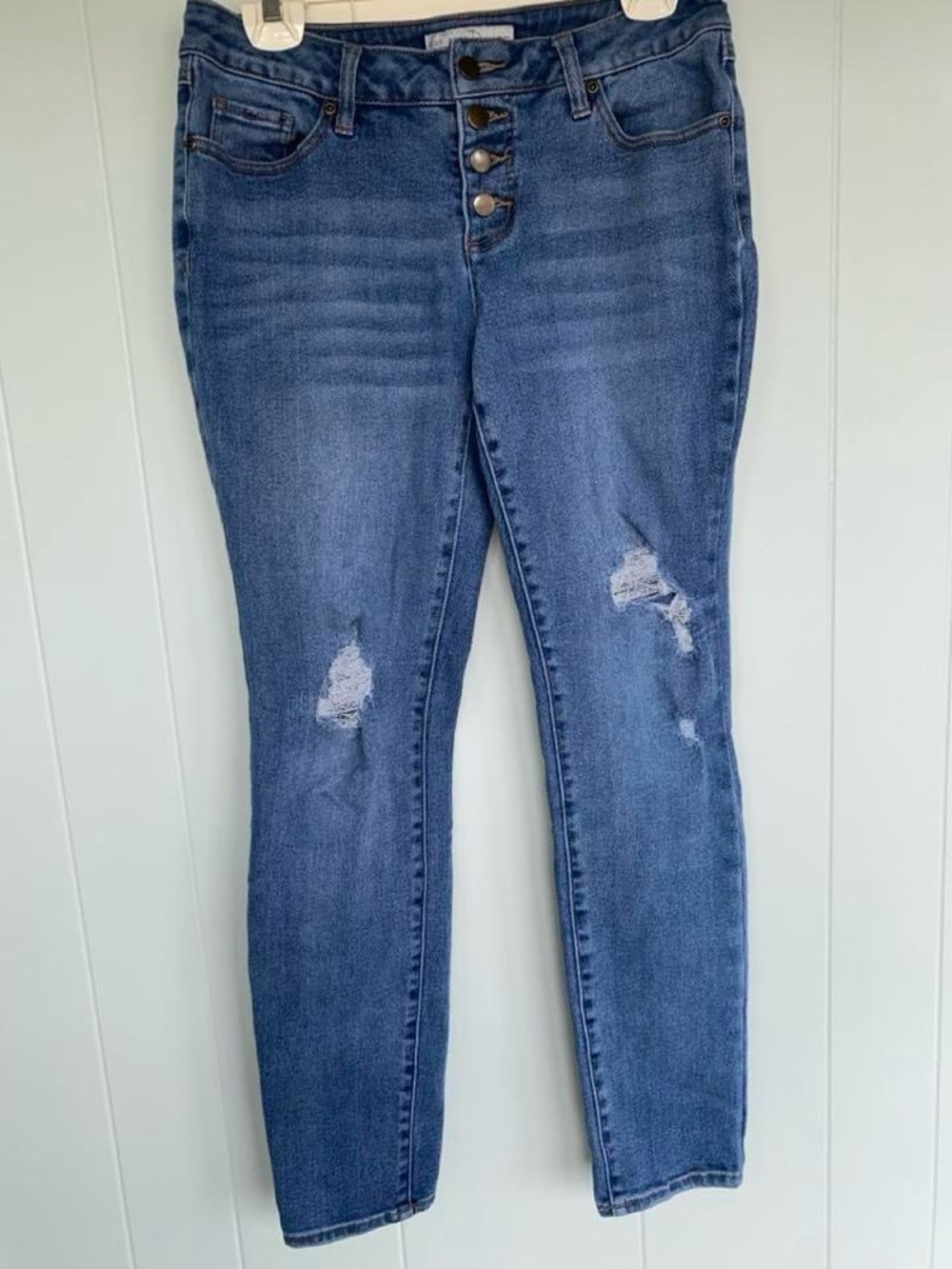 Medium Blue High-Rise Distressed Skinny Jeans - Women's